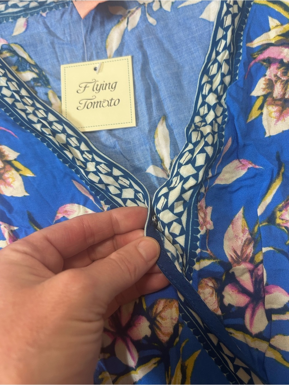 Flying Tomato NWT Blue Floral Boho Maxi Dress Large - Picture 5 of 11